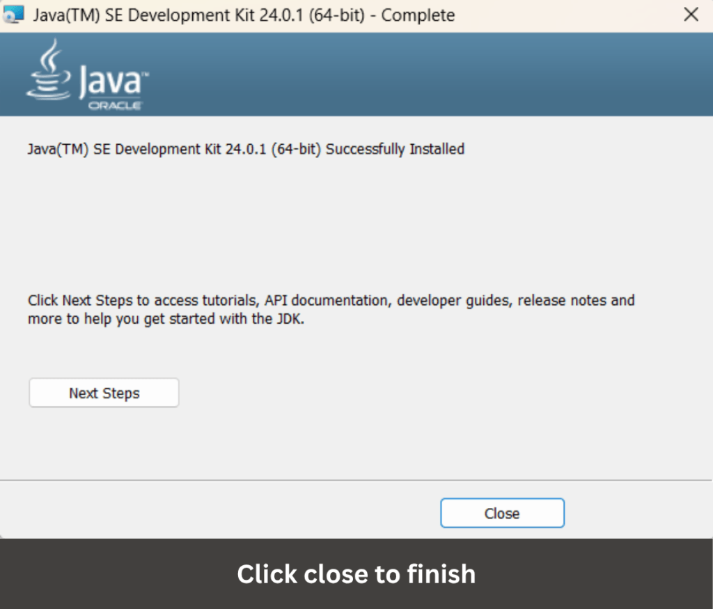 JDK Finish Screen Image