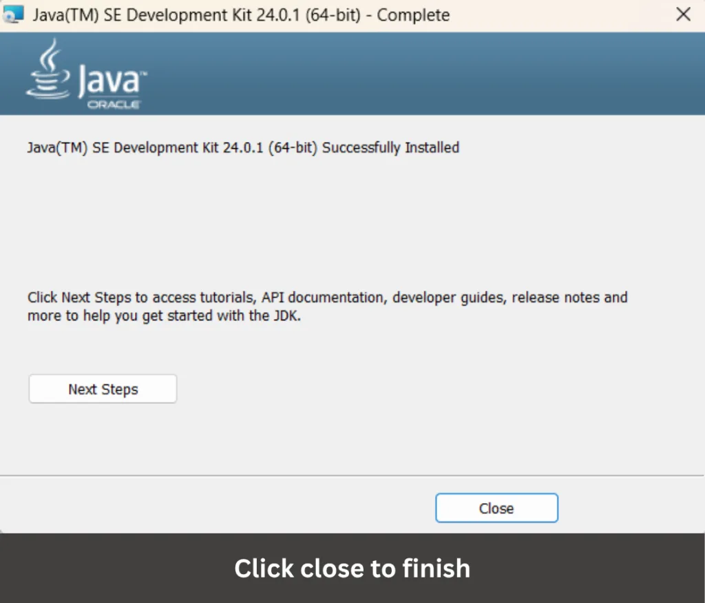 JDK Finish Screen Image